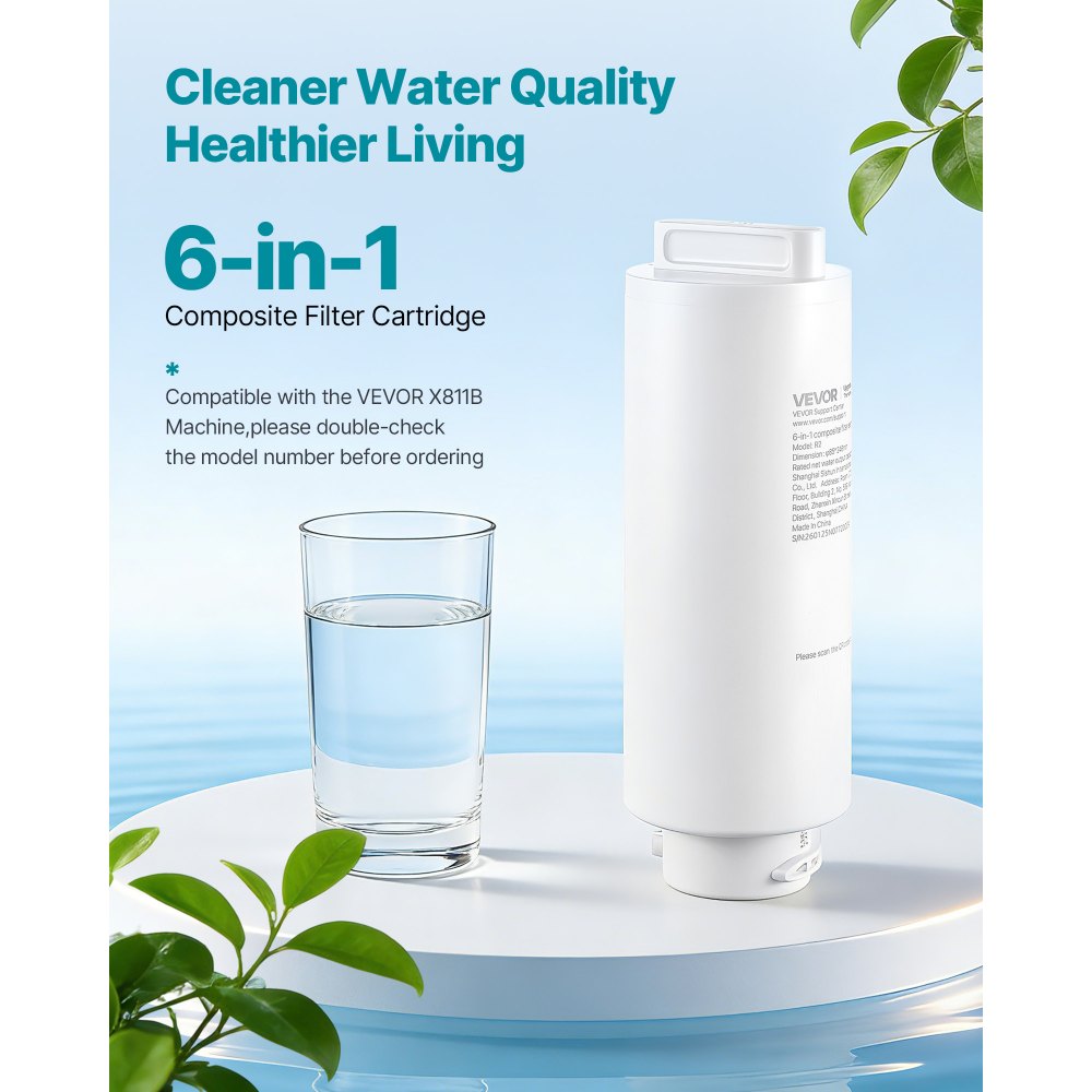 VEVOR 6-Stage RO Composite Filter – Reverse Osmosis Water Filter Cartridge Replacement, Blocks Impurities & Adsorbs Odors, Compatible with VEVOR X811B Ice Maker Water Dispenser
