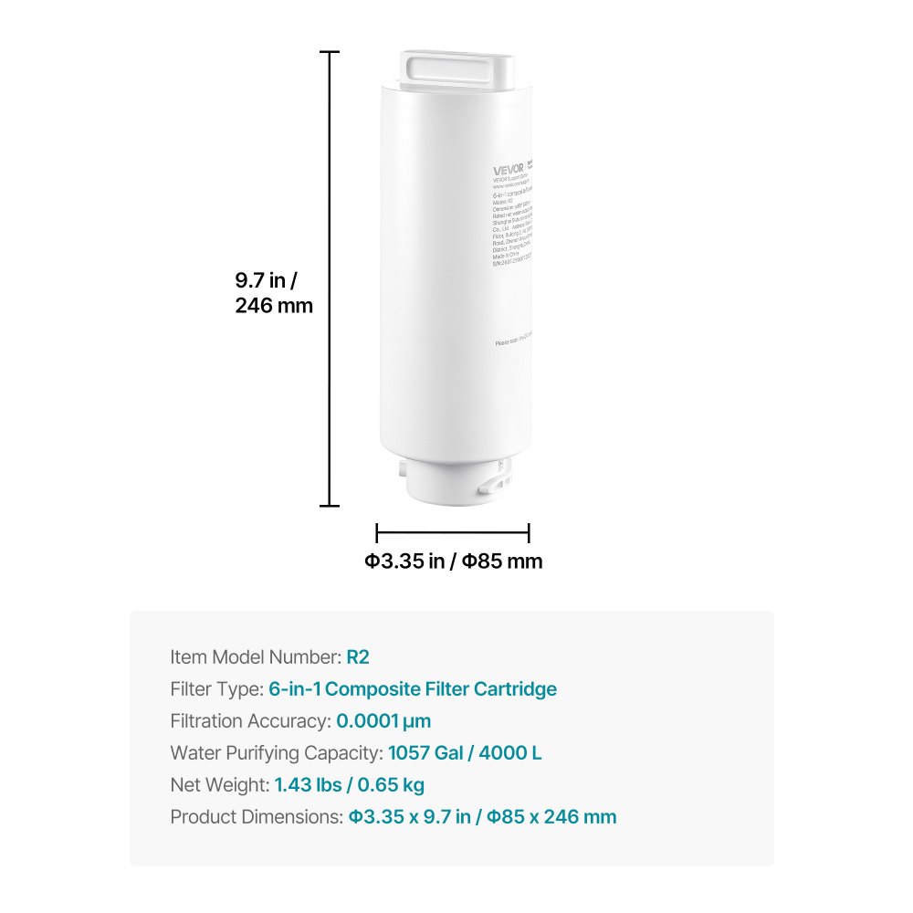 VEVOR 6-Stage RO Composite Filter – Reverse Osmosis Water Filter Cartridge Replacement, Blocks Impurities & Adsorbs Odors, Compatible with VEVOR X811B Ice Maker Water Dispenser
