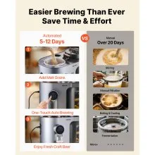 VEVOR Automatic Home Beer Brewer, 3.43 Gal All-in-One Home Brew Machine, 1500W Power Electric Beer Maker Machine with Mash Boil Device, 304 Stainless Steel Inner Tank, Auto Temp & Pressure Control