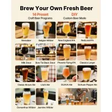 VEVOR Automatic Home Beer Brewer, 3.43 Gal All-in-One Home Brew Machine, 1500W Power Electric Beer Maker Machine with Mash Boil Device, 304 Stainless Steel Inner Tank, Auto Temp & Pressure Control