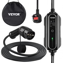 VEVOR Portable EV Charger, Type 2 13A, Electric Vehicle Charger 10 Metre Charging Cable with EU 2 Pin Plug, Digital Screen, 3kW WaterProof IEC 62196-2 Home EV Charging Station with Carry Bag, CE