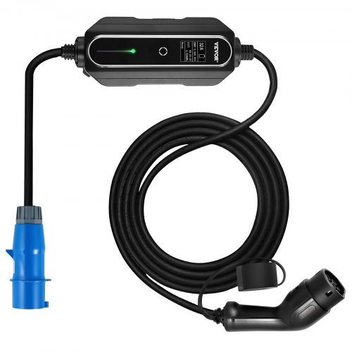 VEVOR Portable EV Charger, Type 2 32A, Electric Vehicle Charger 7.5 Metre Charging Cable with CEE 3 Pin Plug, Digital Screen, 7.4 kW WaterProof IEC 62196-2 Home EV Charging Station with Carry Bag, CE