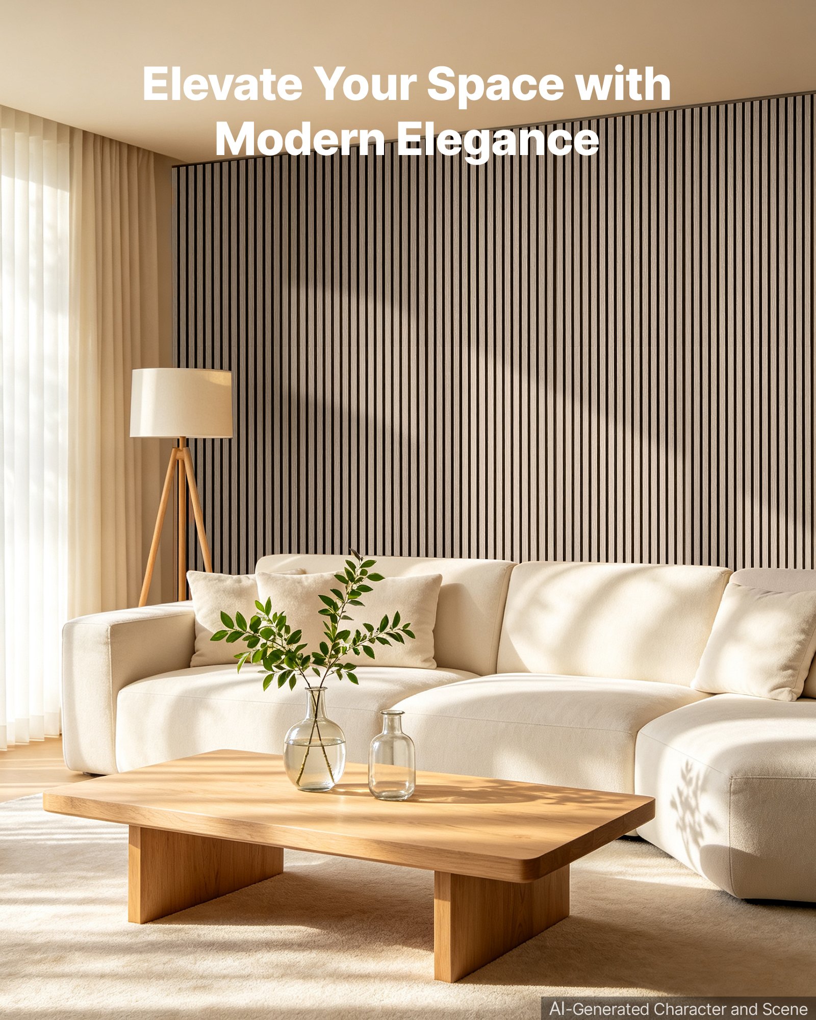 VEVOR Wood Wall Panels, 1200 x 600 mm, Walnut Acoustic Slat Panels, Sound Absorbing for Living Rooms, Bedrooms, Offices, and Studios, Interior Wall Decor, PET Construction, Screw Kit, 8-Pack