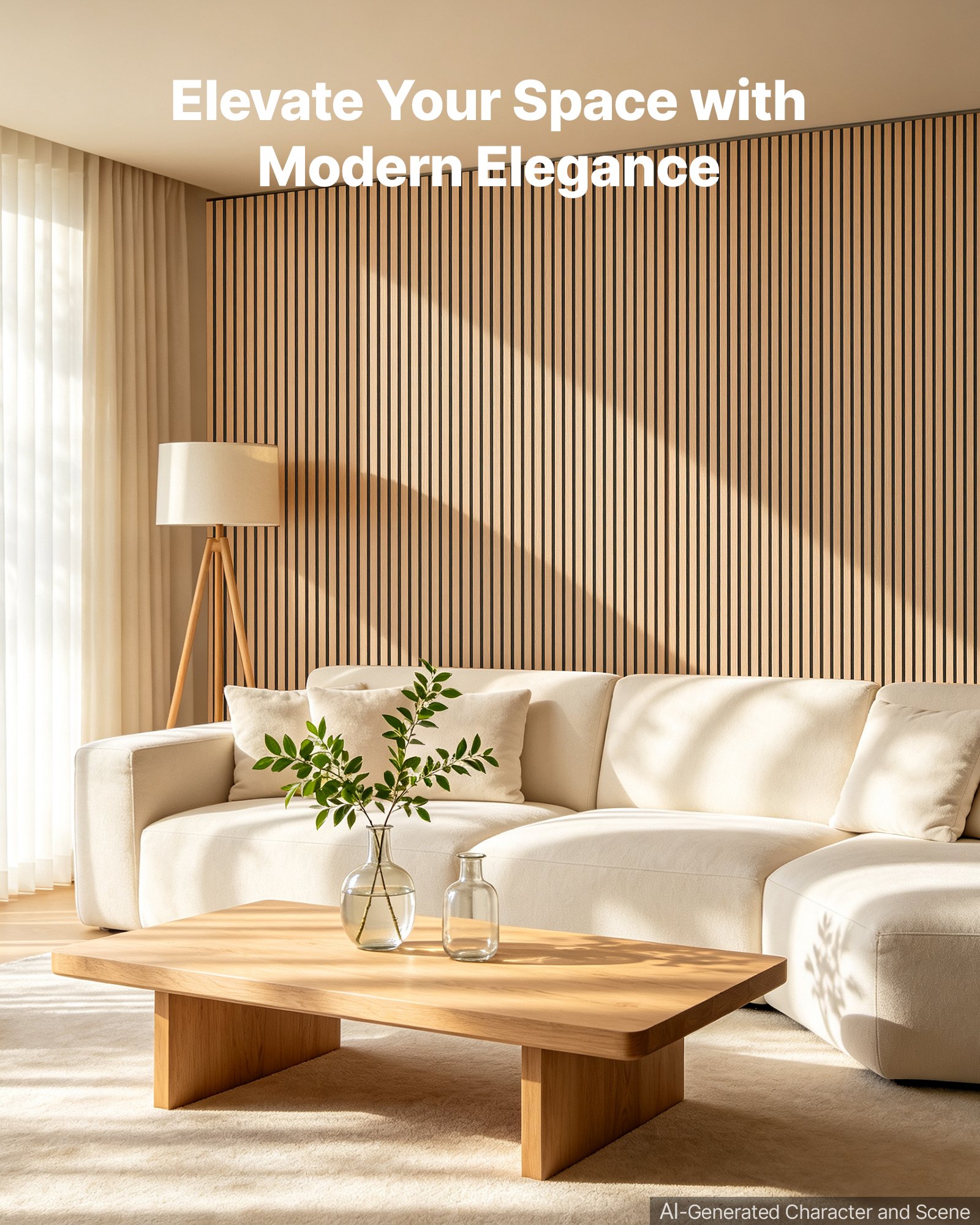 VEVOR Wood Wall Panels, 1200 x 600 mm, Oak Acoustic Slat Panels, Sound Absorbing for Living Rooms, Bedrooms, Offices, and Studios, Interior Wall Decor, PET Construction, Screw Kit, 8-Pack