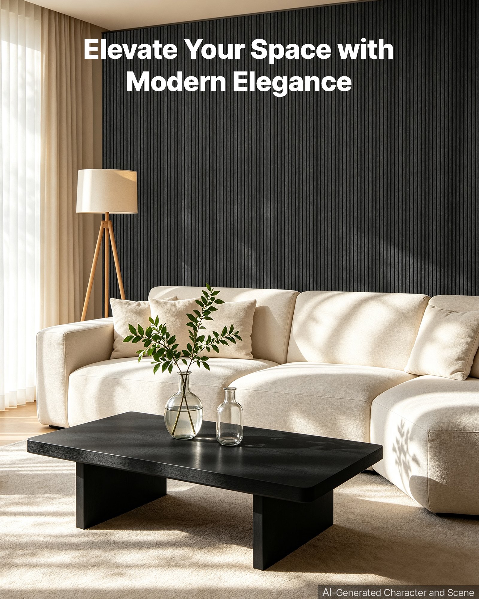 VEVOR Wood Wall Panels, 1200 x 600 mm, Acoustic Slat Panels, Black Oak, Sound Absorbing for Living Rooms, Bedrooms, Offices, Studios, Interior Wall Decor, MDF & PET Construction, Screw Kit, 6-Pack