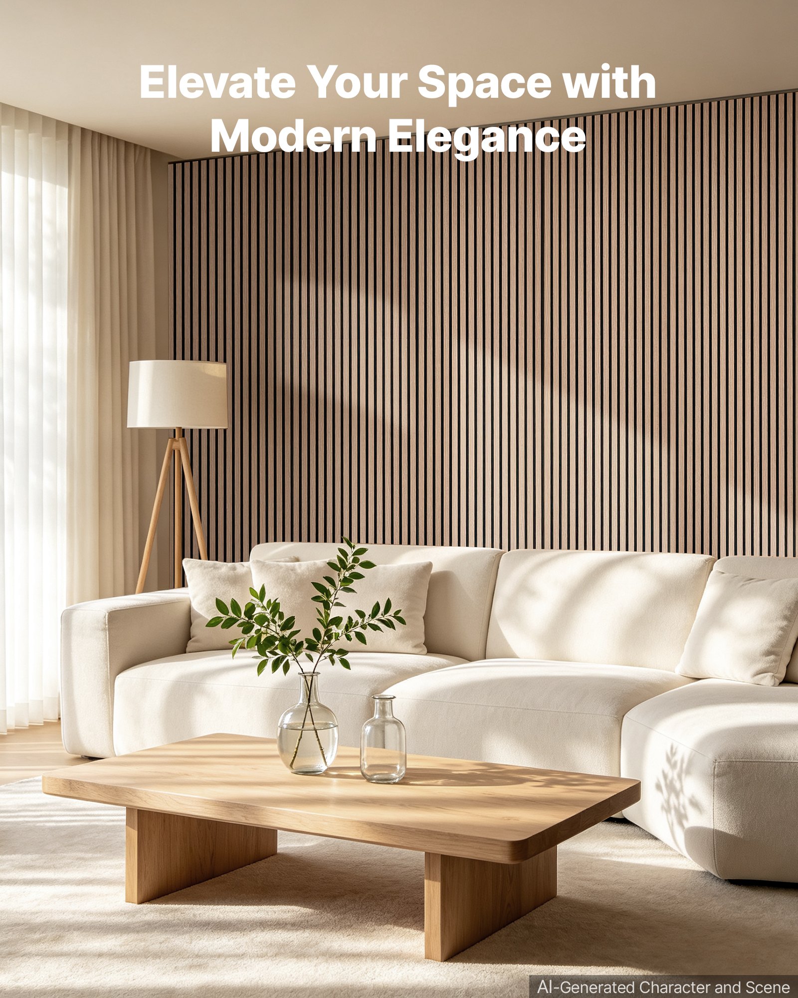 VEVOR Wood Wall Panels, 1200 x 600 mm, Acoustic Slat Panels, Walnut, Sound Absorbing for Living Rooms, Bedrooms, Offices, Studios, Interior Wall Decor, MDF & PET Construction, Screw Kit, 6-Pack