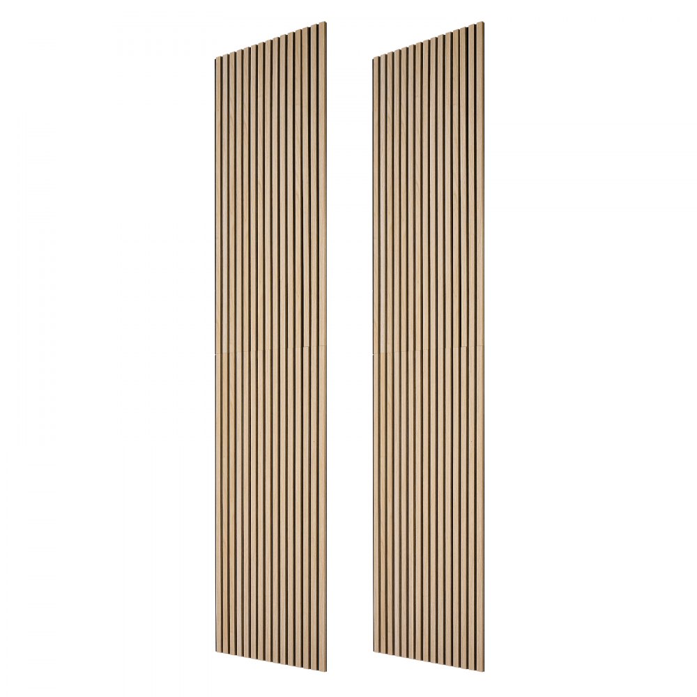 VEVOR Wood Wall Panels, 2400 x 600 mm, Acoustic Slat Panels, Oak Finish, Sound Absorbing for Living Rooms, Bedrooms, Offices, Studios, Interior Wall Decor, MDF & PET Construction, Screw Kit, 2-Pack
