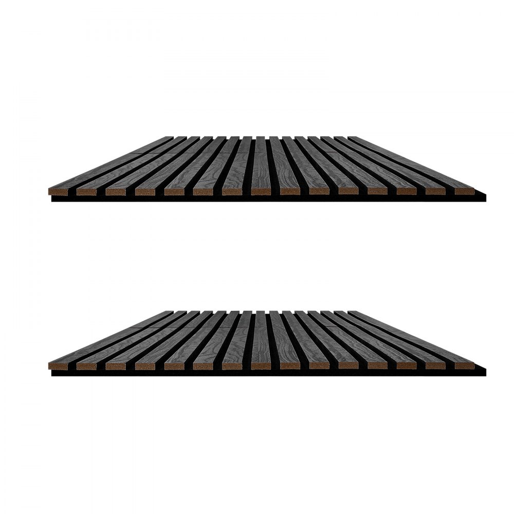 VEVOR Wood Wall Panels, 2400 x 600 mm, Acoustic Slat Panels, Black Oak, Sound Absorbing for Living Rooms, Bedrooms, Offices, Studios, Interior Wall Decor, MDF & PET Construction, Screw Kit, 2-Pack