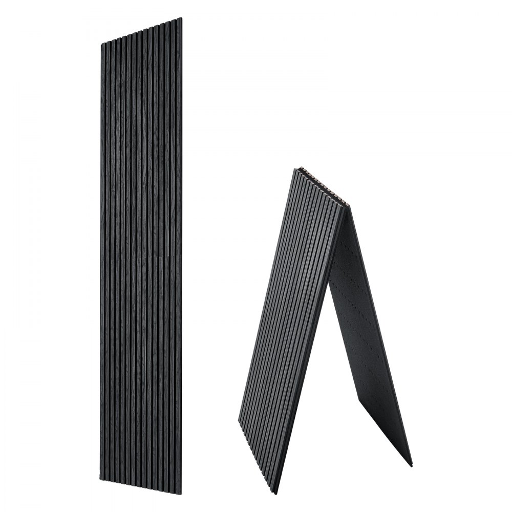 VEVOR Wood Wall Panels, 2400 x 600 mm, Acoustic Slat Panels, Black Oak, Sound Absorbing for Living Rooms, Bedrooms, Offices, Studios, Interior Wall Decor, MDF & PET Construction, Screw Kit, 2-Pack