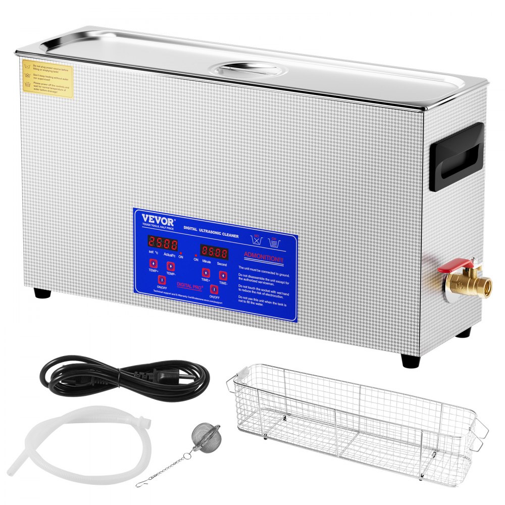 VEVOR 10L Ultrasonic Gun Cleaner, 300W Professional Ultra Sonic Cleaning Machine with Timer & Heater, 40kHz Digital Ultrasonic Cleaner with Basket for Gun Parts, Bullets, Military Supplies