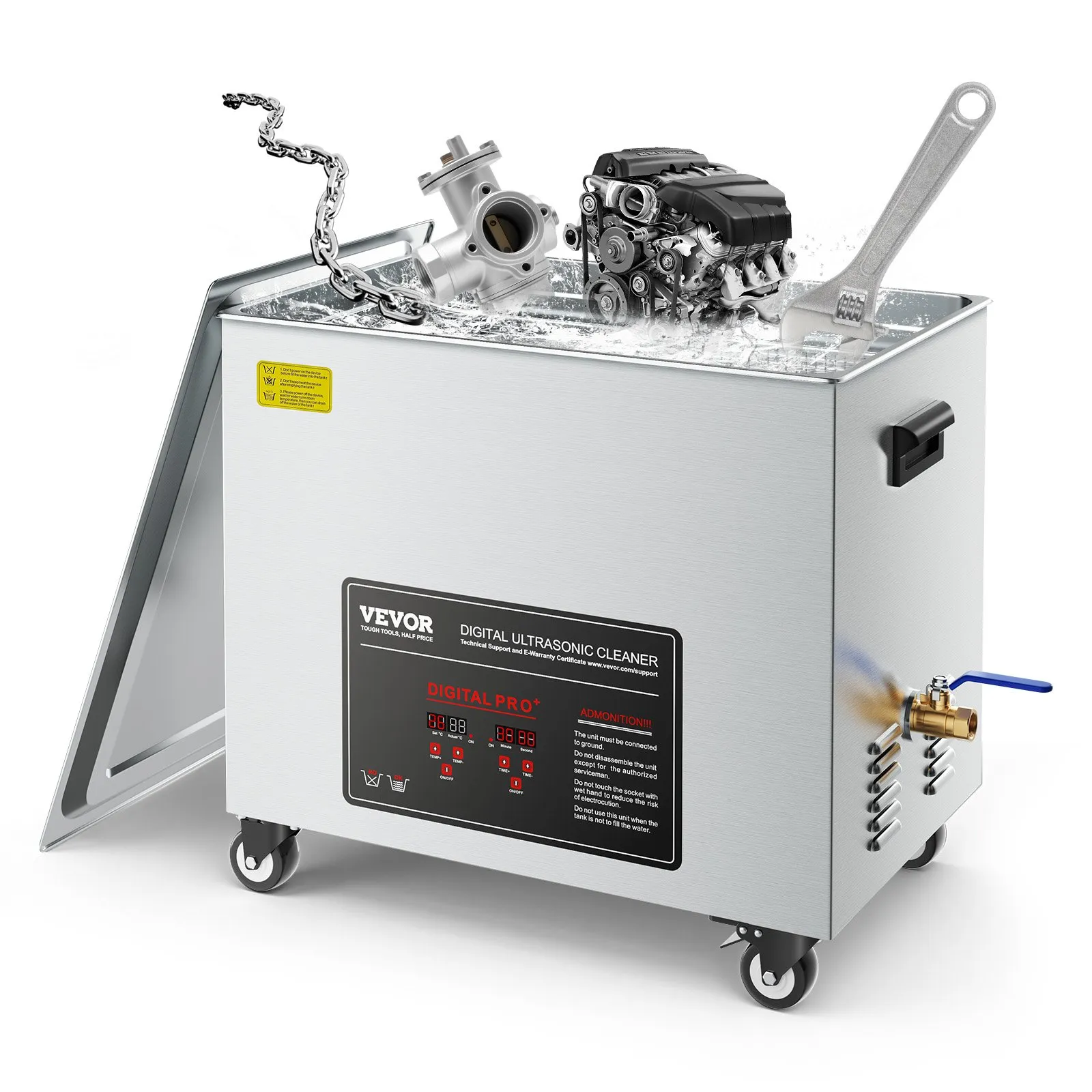 VEVOR 50L Ultrasonic Cleaner, Professional Ultrasonic Cleaner Machine with Cleaning Basket & Digital Display, 840W Stainless Steel Large Cleaning Machine with Wheels for Industrial Parts, Carburetors