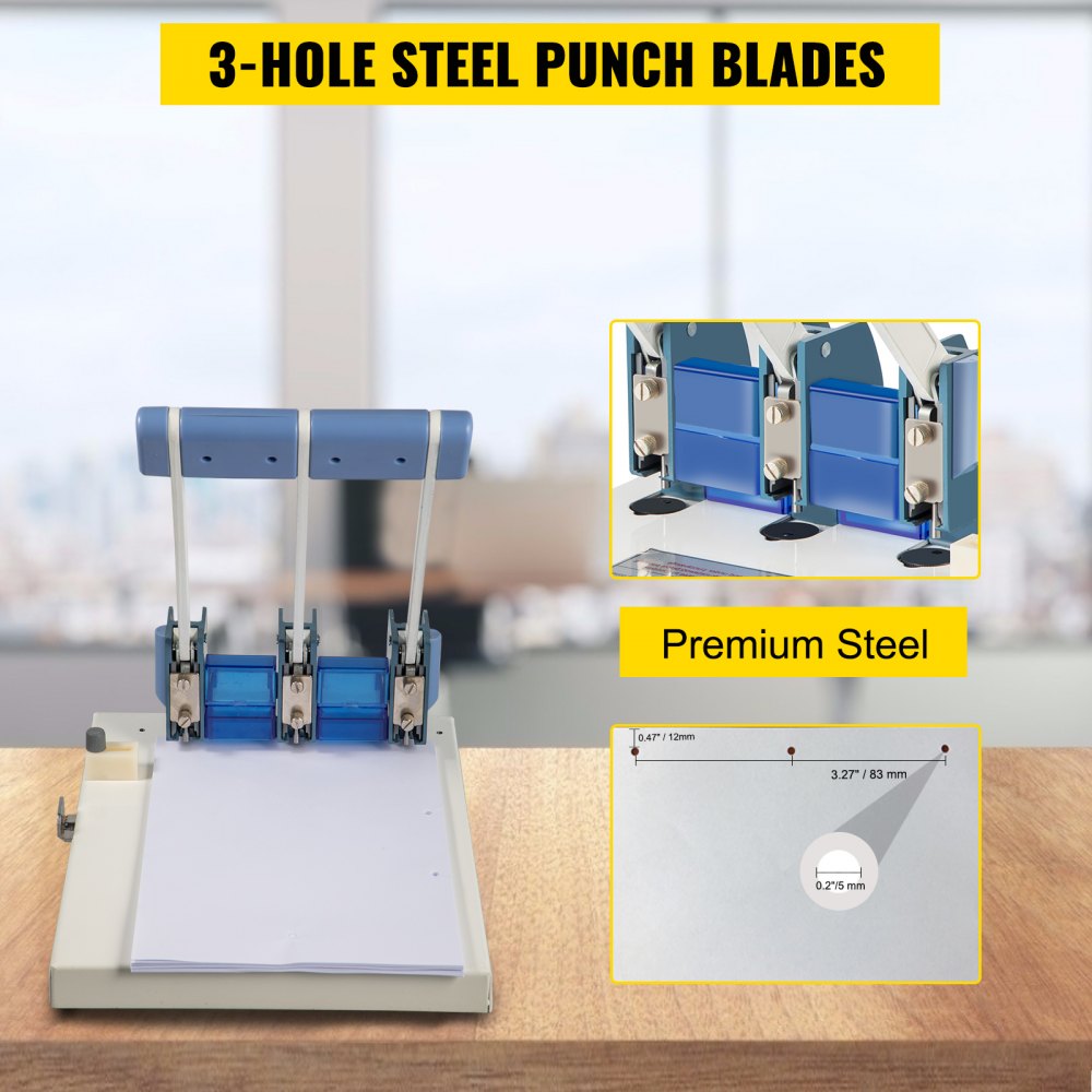 VEVOR Paper Punch Binding Machine 3-Hole 150 Sheet 15mm Thick Hole Puncher