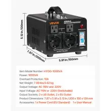 VEVOR Voltage Converter Transformer 1000VA Step Up/Down 110 to 220V/220 to 110V