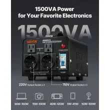 VEVOR Voltage Converter Transformer 1500VA Step Up/Down 110 to 220V/220 to 110V