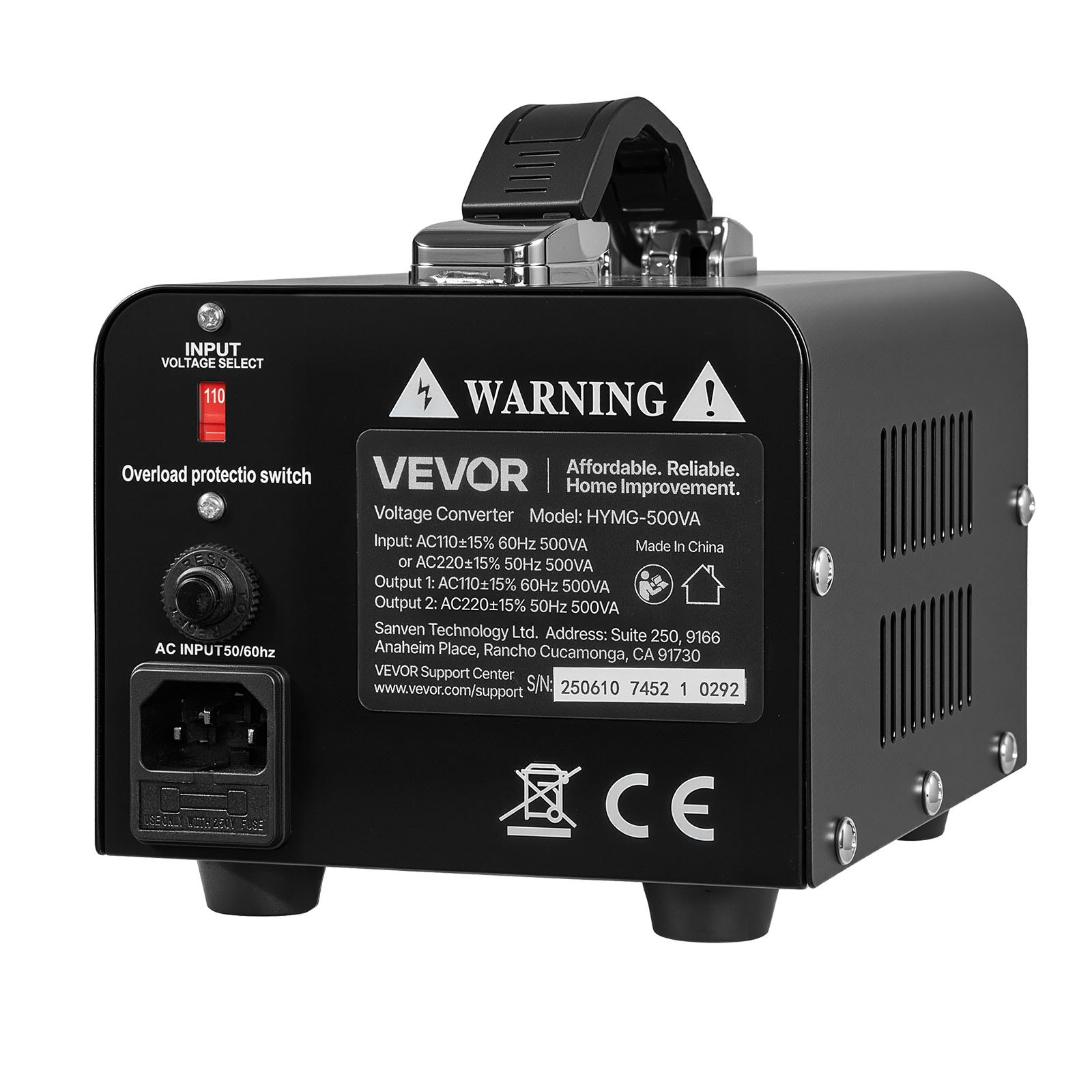 VEVOR Voltage Converter Transformer, 500VA, Heavy Duty Step Up/Down Power Transformer, Convert from 110V to 220V and 220V to 110V, with US Outlet, EU Outlet, Power Cord, Circuit Breaker Protection