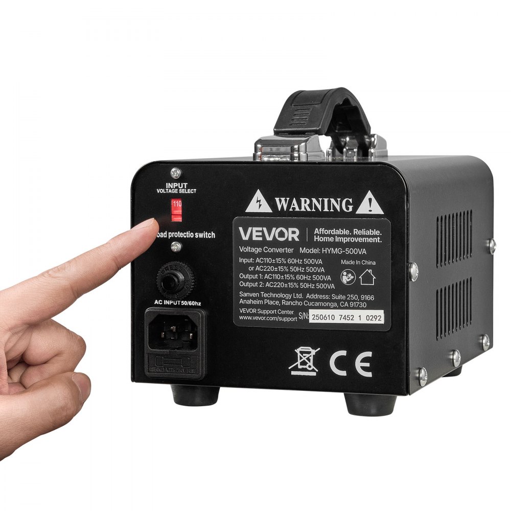 VEVOR Voltage Converter Transformer, 500VA, Heavy Duty Step Up/Down Power Transformer, Convert from 110V to 220V and 220V to 110V, with US Outlet, EU Outlet, Power Cord, Circuit Breaker Protection
