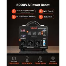 VEVOR Voltage Converter Transformer 5000VA Step Up/Down 110 to 220V/220 to 110V