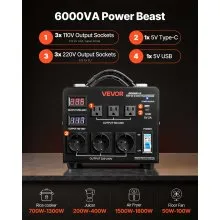 VEVOR Voltage Converter Transformer 6000VA Step Up/Down 110 to 220V/220 to 110V