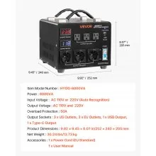 VEVOR Voltage Converter Transformer 6000VA Step Up/Down 110 to 220V/220 to 110V