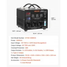 VEVOR Voltage Converter Transformer 3000VA Step Up/Down 110 to 220V/220 to 110V
