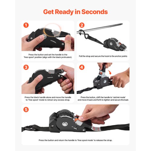 Strapinno Retractable Ratchet Straps 1 In X10ft, With Rubber-Coated Handles, S-Hooks, Secure - View #12