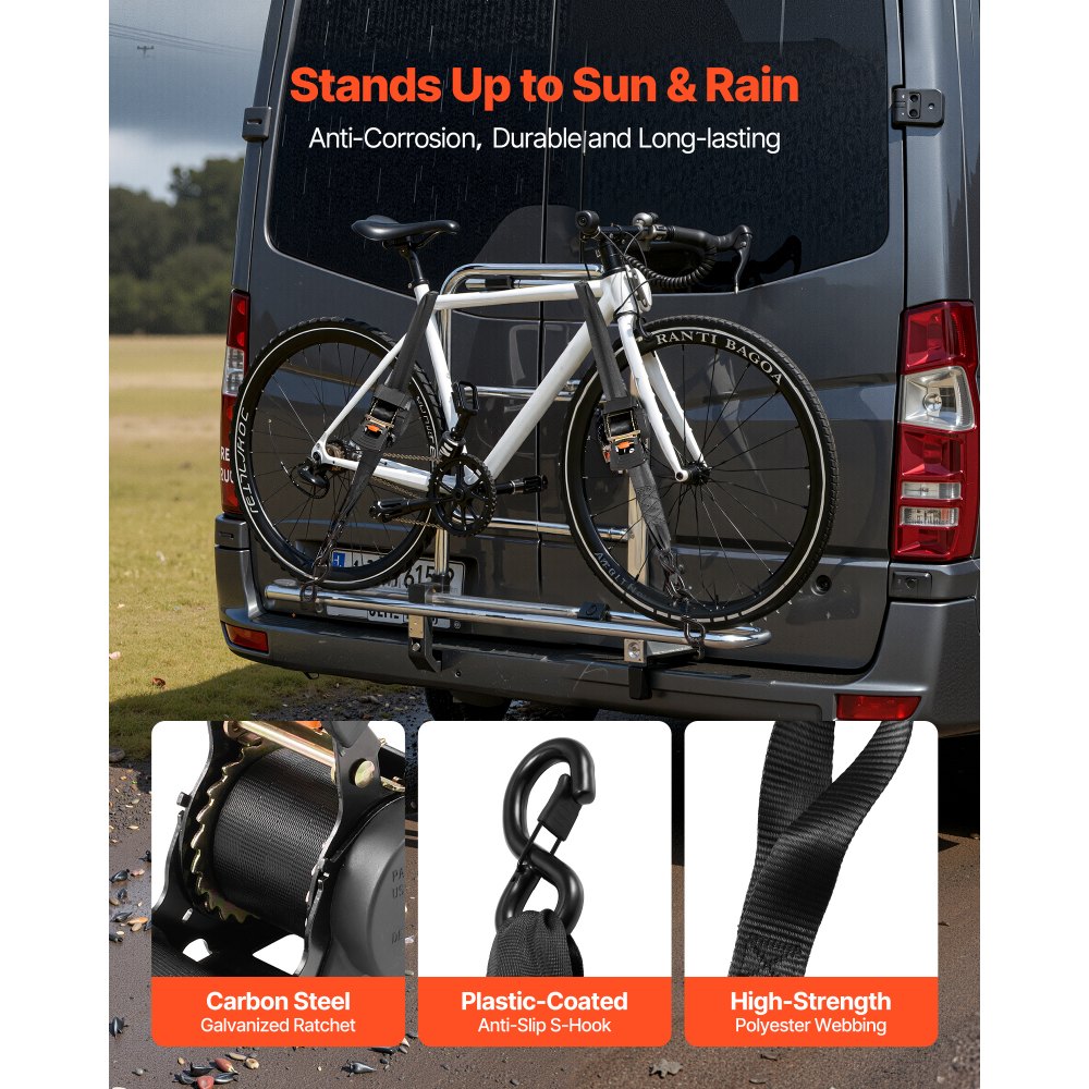 VEVOR Retractable Ratchet Straps, 50.8 mm x 3 m, Tie Down Straps with S Hooks, 1375 kg Break Strength, 2 Soft Loops, Tie Down Ratcheting for Moving, Trailers, Motorcycles, Kayaks, Car Roof, 2 Pack