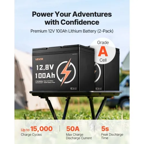 2 Pack 12V 100Ah Deep Cycle LiFePO4 Battery BMS Lithium Iron Phosphate Battery