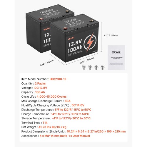 2 Pack 12V 100Ah Deep Cycle LiFePO4 Battery BMS Lithium Iron Phosphate Battery