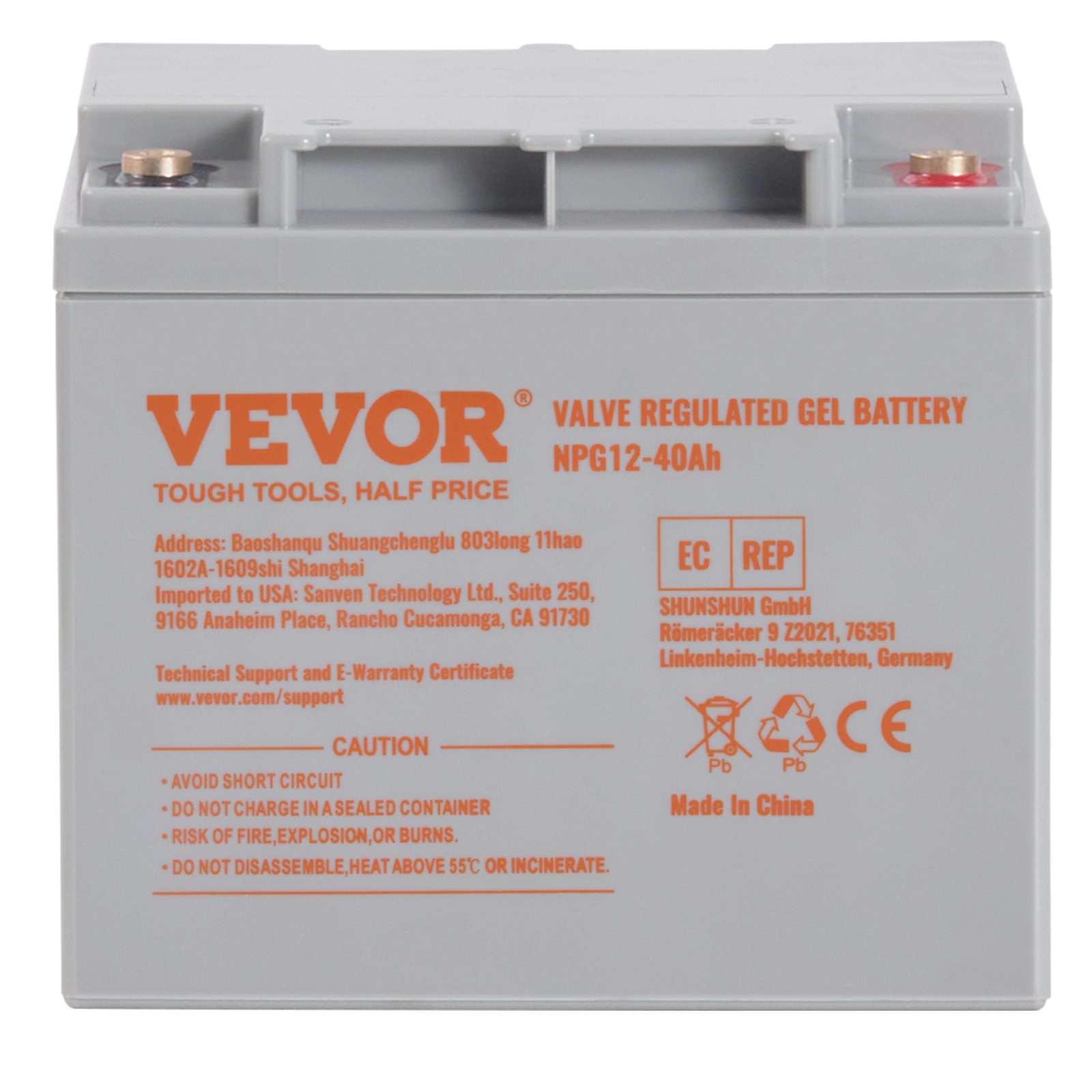 VEVOR Rechargeable AGM Marine Battery, 12V 40AH, with 400A Discharge Current, Ideal for Mobility Scooters, Electric Wheelchairs, Go-Karts, and e-Bikes
