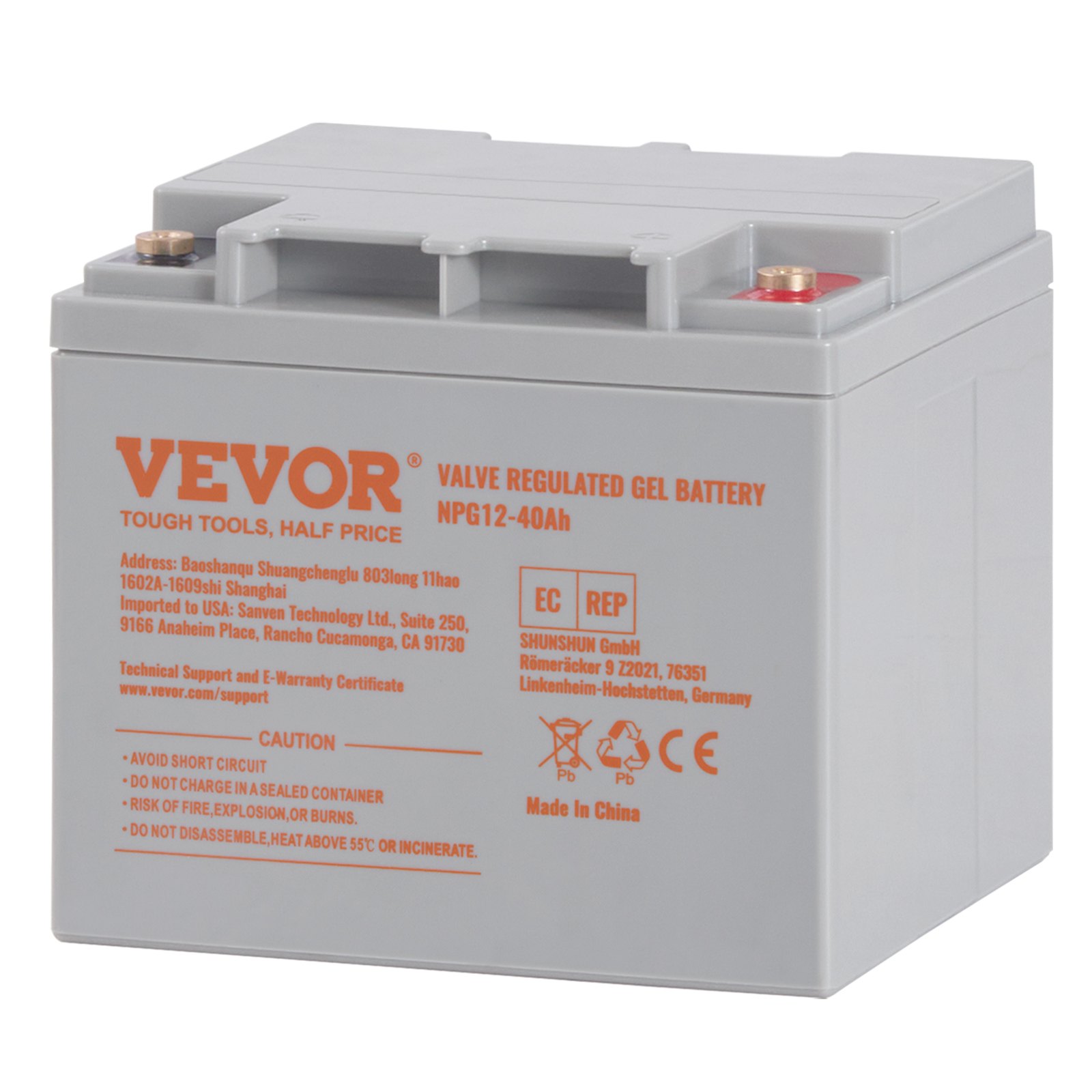 VEVOR Rechargeable AGM Marine Battery, 12V 40AH, with 400A Discharge Current, Ideal for Mobility Scooters, Electric Wheelchairs, Go-Karts, and e-Bikes