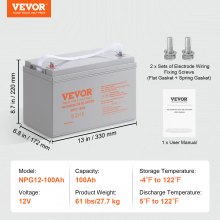 VEVOR Deep Cycle Battery, 12V 100 AH, AGM Marine Rechargeable Battery, High Self-Discharge Rate 800A Current, for RV Solar Marine Off-Grid Applications UPS Backup Power System