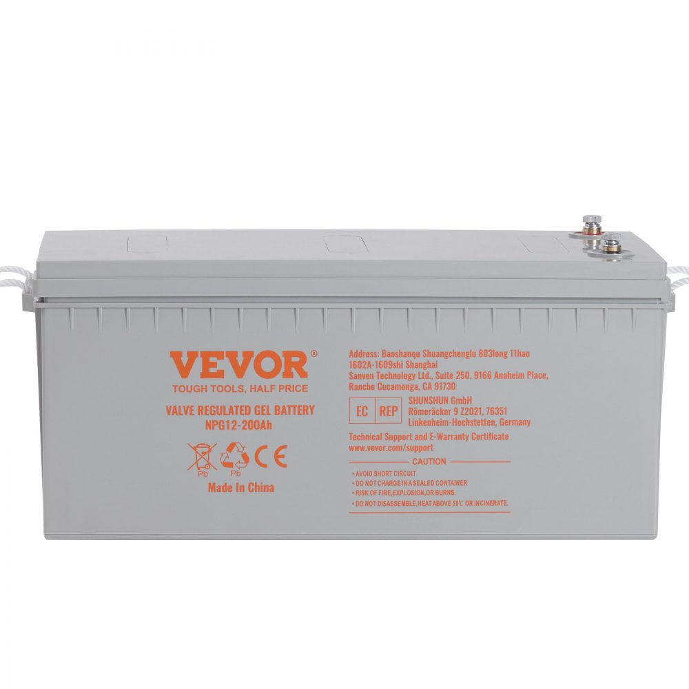 VEVOR Rechargeable AGM Marine Battery, 12V 200 AH, Designed for RV Solar Marine Off-Grid Use, UPS Backup, with a Self-Discharge Rate, 1400A Current