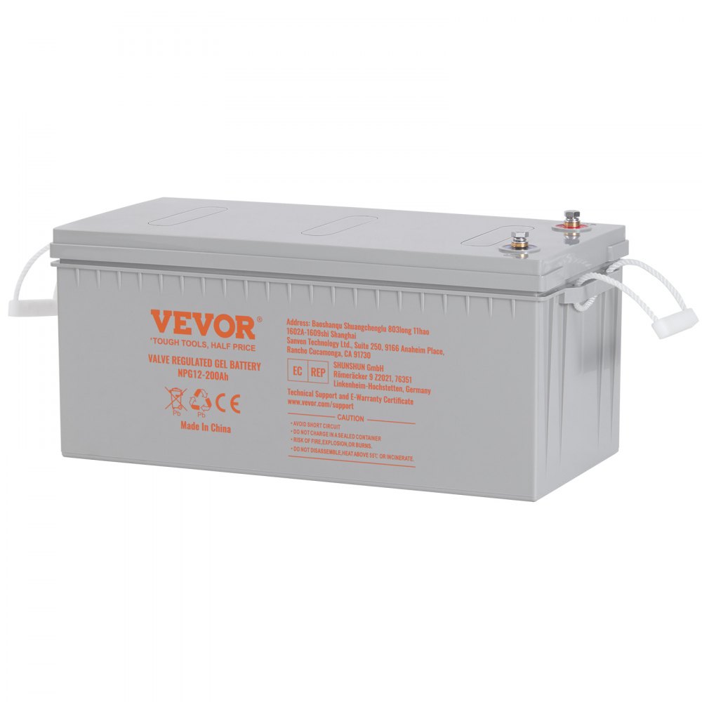 VEVOR Rechargeable AGM Marine Battery, 12V 200 AH, Designed for RV Solar Marine Off-Grid Use, UPS Backup, with a Self-Discharge Rate, 1400A Current