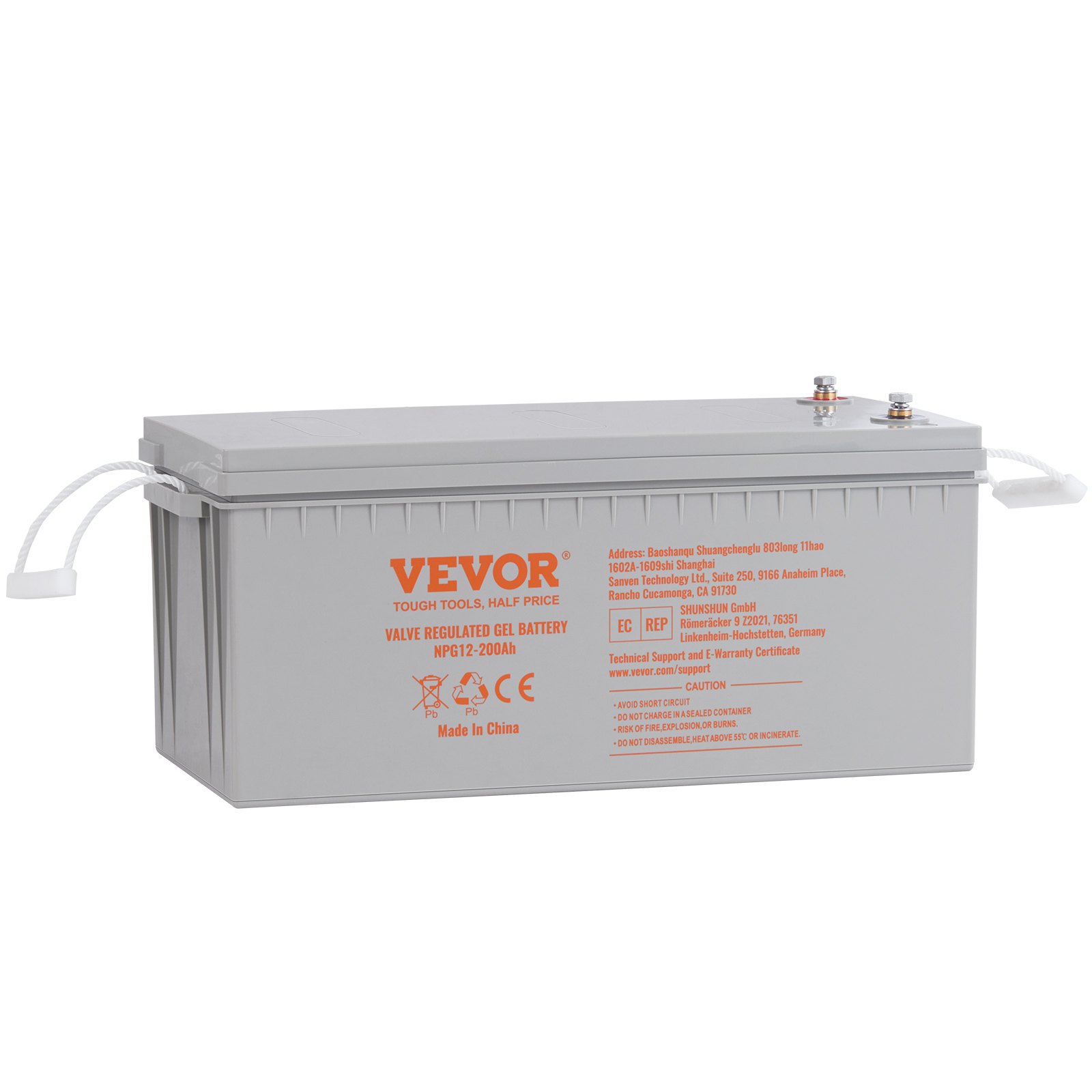 VEVOR Rechargeable AGM Marine Battery, 12V 200 AH, Designed for RV Solar Marine Off-Grid Use, UPS Backup, with a Self-Discharge Rate, 1400A Current
