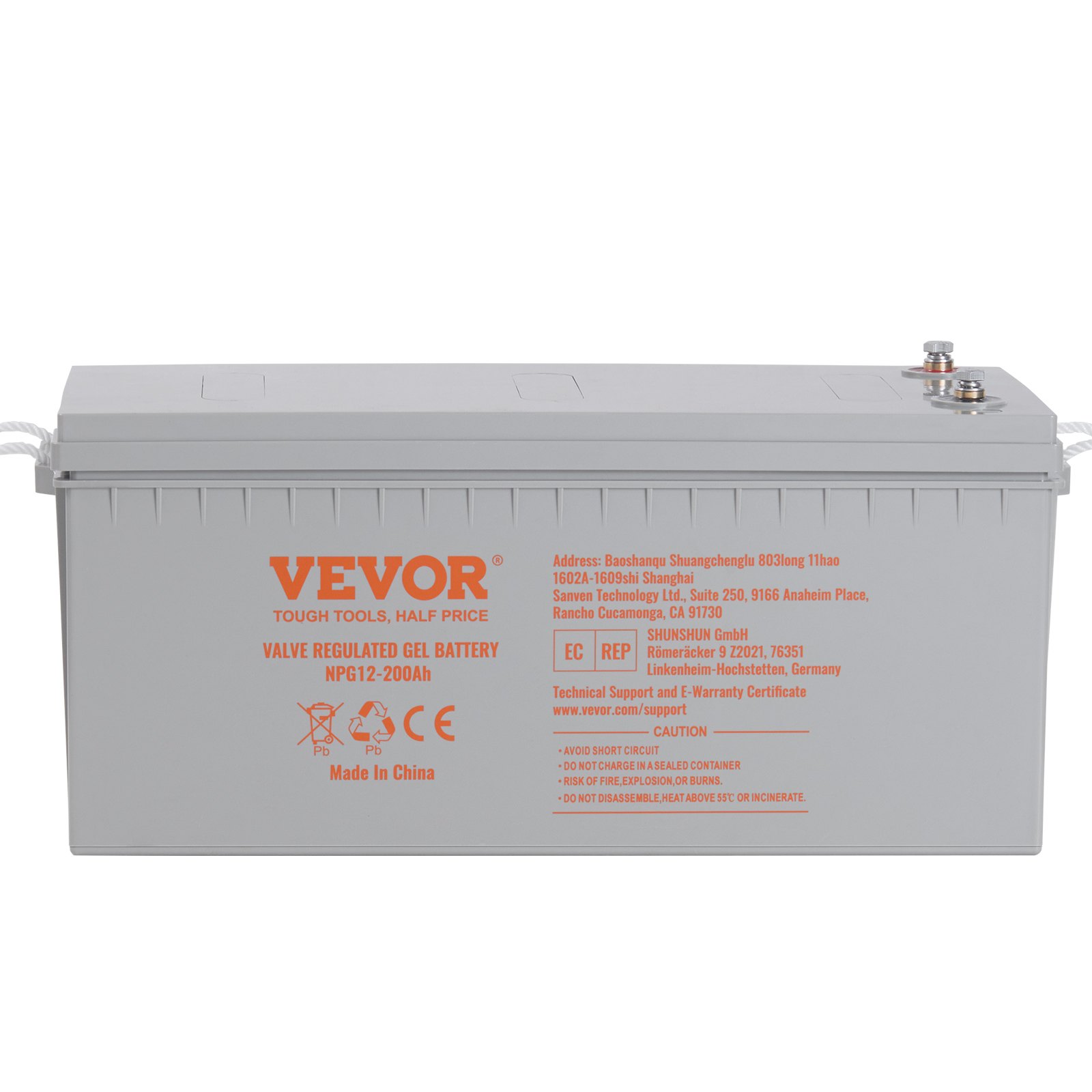 VEVOR Rechargeable AGM Marine Battery, 12V 200 AH, Designed for RV Solar Marine Off-Grid Use, UPS Backup, with a Self-Discharge Rate, 1400A Current
