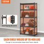 VEVOR Storage Shelving Unit, 5-Tier Adjustable, 2000 lbs Capacity, Heavy Duty Garage Shelves Metal Organizer Utility Rack, Black, 30" L x 12" W x 60" H for Kitchen Pantry Basement Bathroom Laundry