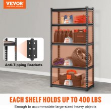VEVOR Storage Shelving Unit, 5-Tier Adjustable, 2000 lbs Capacity, Heavy Duty Garage Shelves Metal Organizer Utility Rack, Black, 30" L x 12" W x 60" H for Kitchen Pantry Basement Bathroom Laundry
