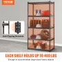 VEVOR Storage Shelving Unit, 5-Tier Adjustable, 2000 lbs Capacity, Heavy Duty Garage Shelves Metal Organizer Utility Rack, Black, 36" L x 18" W x 72" H for Kitchen Pantry Basement Bathroom Laundry