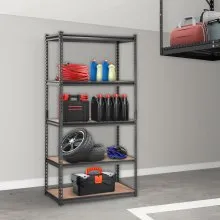 VEVOR Storage Shelving Unit, 5-Tier Adjustable, 907 kg Capacity, Heavy Duty Garage Shelves Metal Organizer Utility Rack, Black, 90L x 45W x 183H cm for Kitchen Pantry Basement Bathroom Laundry Closet
