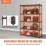 VEVOR Storage Shelving Unit, 5-Tier Adjustable, 907 kg Capacity, Heavy Duty Garage Shelves Metal Organizer Utility Rack, Black, 45D x 122W x 183H cm for Kitchen Pantry Basement Bathroom Laundry Closet