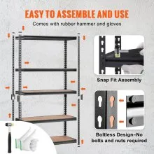 VEVOR Storage Shelving Unit, 5-Tier Adjustable, 2000 lbs Capacity, Heavy Duty Garage Shelves Metal Organizer Utility Rack, Black, 18" D x 48" W x 72" H for Kitchen Pantry Basement Bathroom Laundry