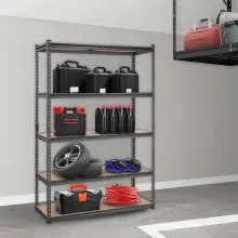 VEVOR Storage Shelving Unit, 5-Tier Adjustable, 2000 lbs Capacity, Heavy Duty Garage Shelves Metal Organizer Utility Rack, Black, 18" D x 48" W x 72" H for Kitchen Pantry Basement Bathroom Laundry