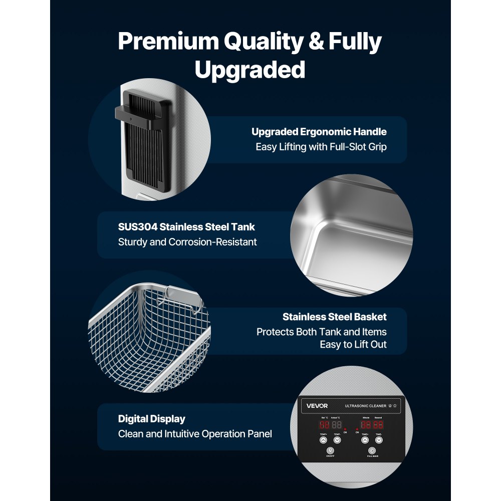 VEVOR 6L Ultrasonic Cleaner, Professional Ultrasonic Cleaner Machine with Cleaning Basket & Digital Display, 120W Stainless Steel 40kHz Cleaning Machine for Watches, Razors, Jewelry, Coins and More