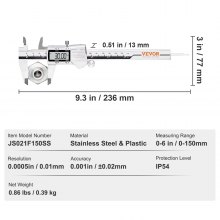 VEVOR Digital Caliper, 0-6" Calipers Measuring Tool, Electronic Micrometer Caliper w/ ABS Oringinal Zero Function, Large LCD Screen & 4 Measurement Modes, Inch & mm Conversion, Extra 2 Batteries