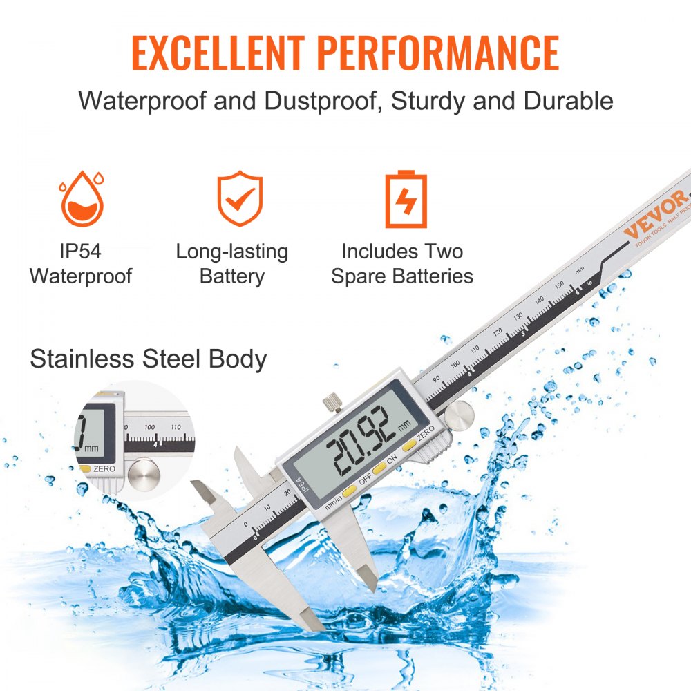 VEVOR 6”150mm Digital Caliper LCD Electronic Vernier Micrometer Measuring Ruler