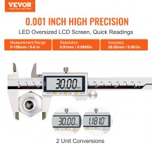 VEVOR Digital Caliper, Calipers Measuring Tool 0-6", Electronic Micrometer Caliper with Large LCD Screen, IP54 Waterproof & 4 Measurement Modes, Inch and Millimeter Conversion, Two Batteries Included