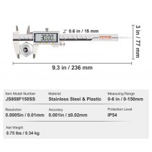 VEVOR 6”150mm Digital Caliper LCD Electronic Vernier Micrometer Measuring Ruler