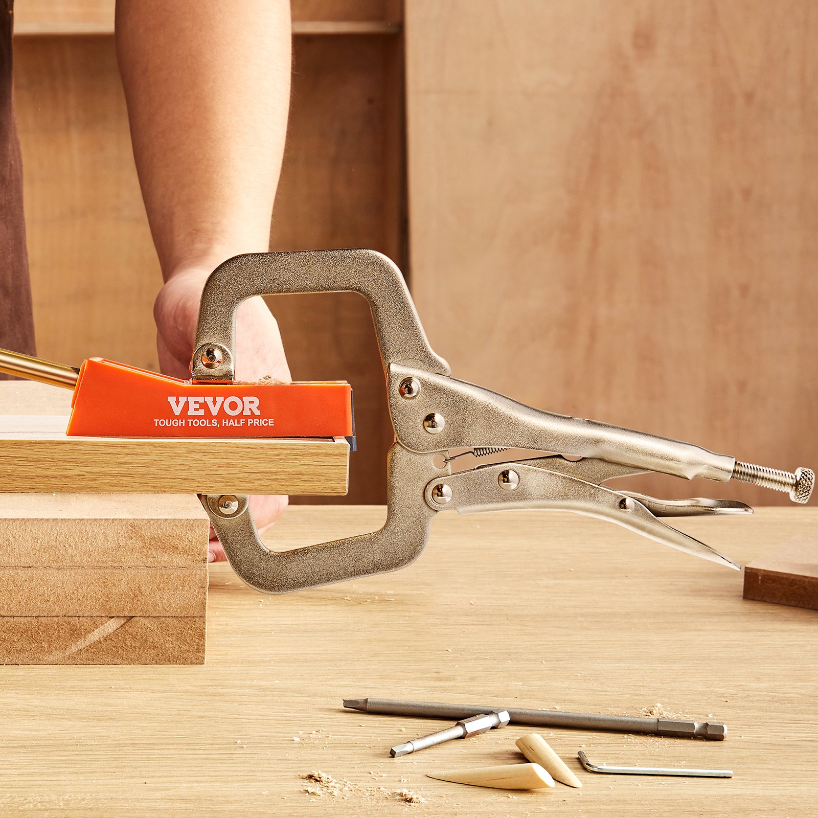 VEVOR Pocket Hole Jig, 56 Pcs Mini Jig Pocket Hole System with 9" C-clamp, Step Drill, Wrench, Drill Stop Ring, Square Drive Bit, and Screws, for DIY Carpentry Projects