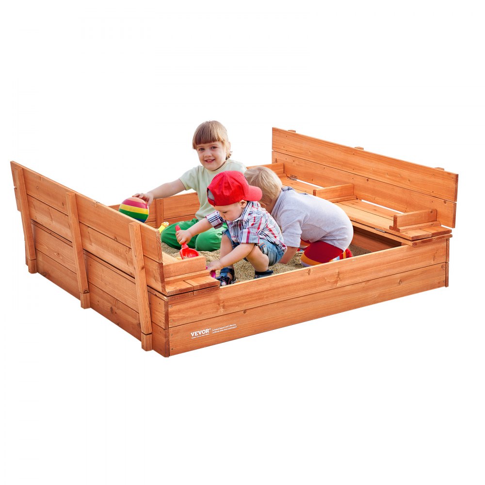 VEVOR Wooden Sandbox Sand Box Sand Pit with Bottom Liner for Outdoor Ages 3-12