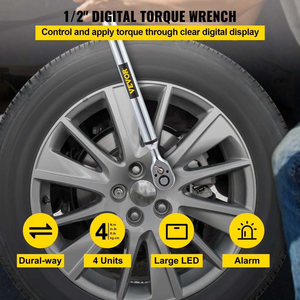 VEVOR Digital Torque Wrench, 1/2" Drive Electronic Torque Wrench, Torque Wrench Kit 12.5-250.7 ft-lb Torque Range Accurate to ±2%, Adjustable Torque Wrench w/ LED Display and Buzzer, Socket Set & Case